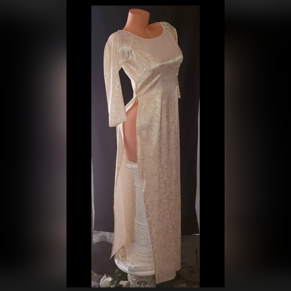 Vintage Satin Waist High Double Slit Maxi Dress Cosplay Costume Gown Dress Sz M